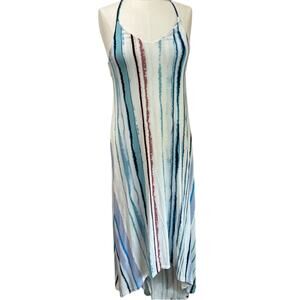 Antibes Blanc x Anthropologie Watercolor Stripe High Low Beachy Maxi Dress M